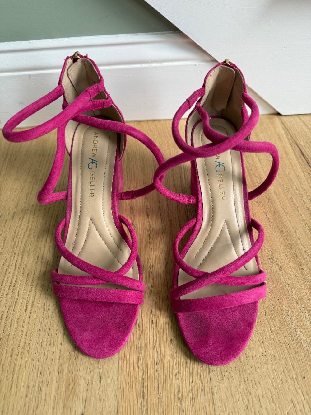 Andrew Geller Bright Pink Velvet Wedge Heels Size 10